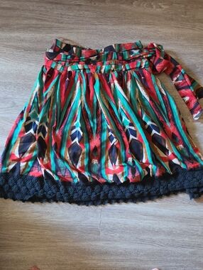 Multicolor A-Line Skirt with Black Hem